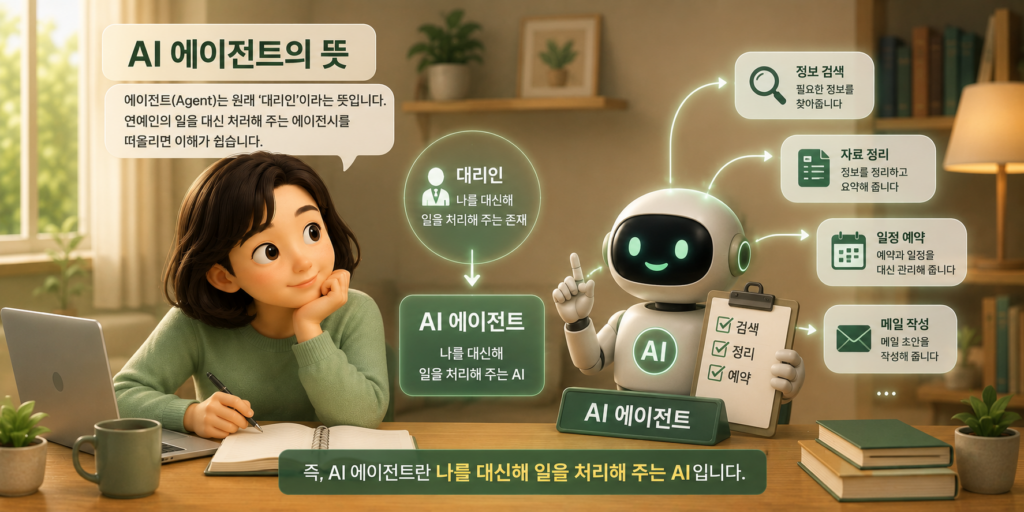 챗봇과 AI 에이전트의 차이인 작동 방식·도구 사용·개입 정도 세 가지를 정리한 도표