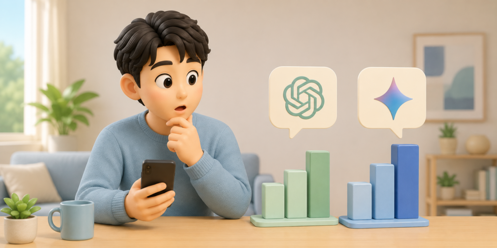 2026년 7월 조사에서 제미나이 만족도 77.3%가 챗GPT 70.6%를 처음 앞선 AI 판도 변화를 보여주는 이미지