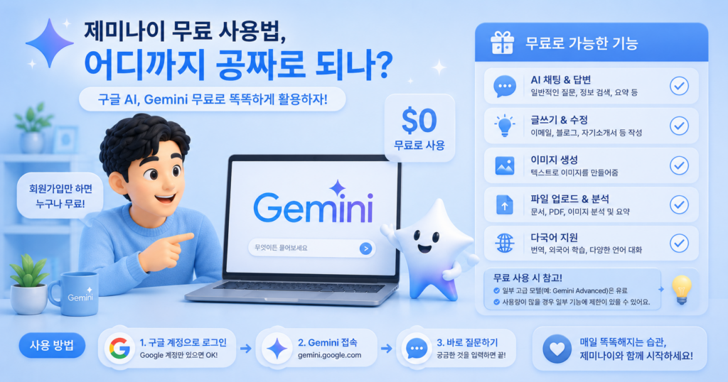 제미나이 무료 사용법 무료 요금제에서 되는 기능 정리