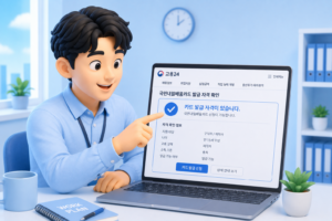 직장인이 고용24 화면에서 카드 발급 자격을 확인하는 장면