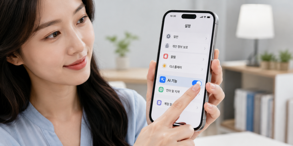 아이폰 설정에서 AI 기능 항목을 켜는 모습