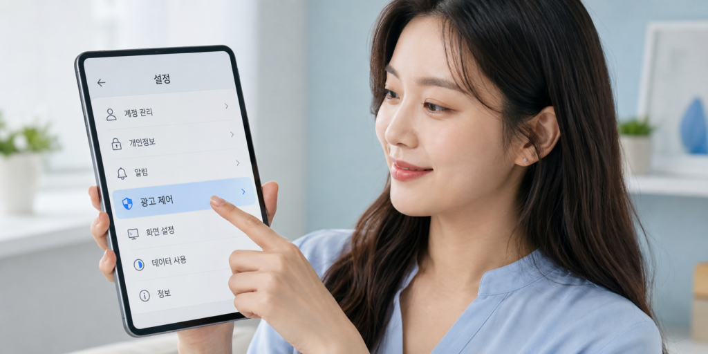 설정 화면에서 광고 제어 항목을 여는 모습