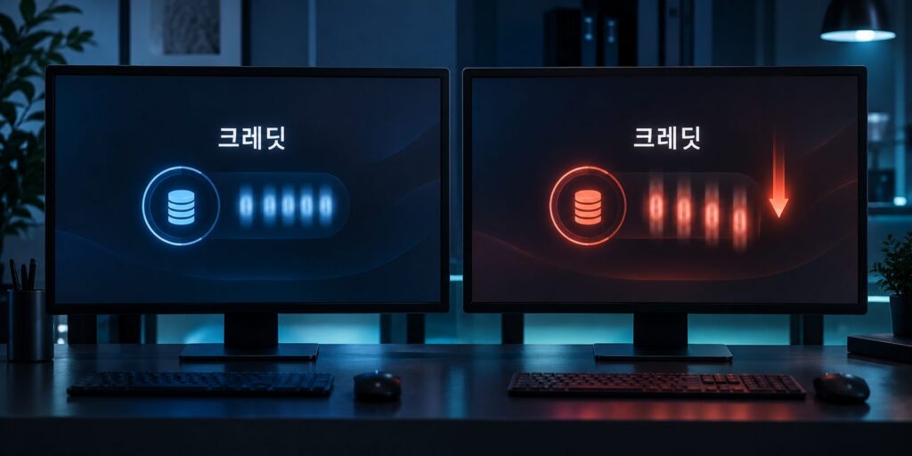 같은 계정인데 경로에 따라 크레딧이 깎이는 모습